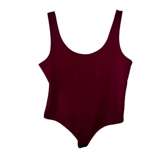 Express Body Contour Burgundy Thong Bodysuit XL Classic Stretch Basic Tank Top - Picture 3 of 5